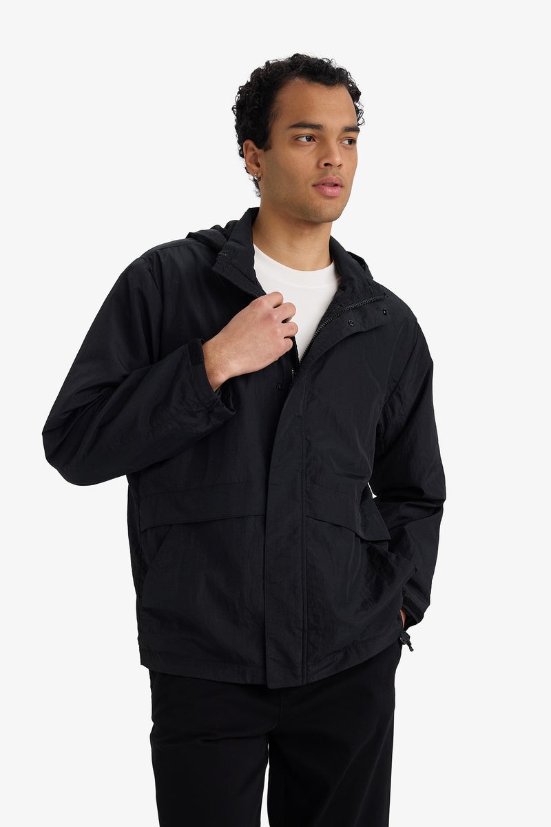DeFacto Black Man Waterproof Zip-Up Hooded Raincoat Casual - Image 3